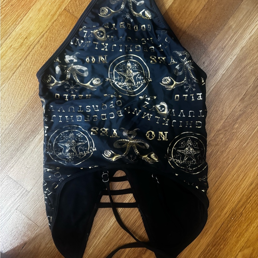 Too Fast Black and Gold Ouija One Piece Swimsuit - Picture 3 of 5